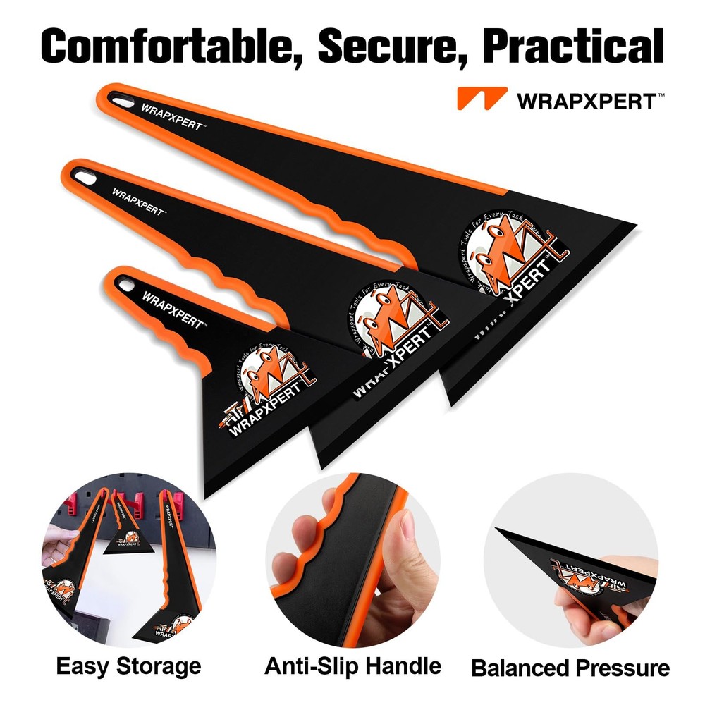 WRAPXPERT Window Tint Tools,3 Pack Squeegee 3 Pack, Black+orange