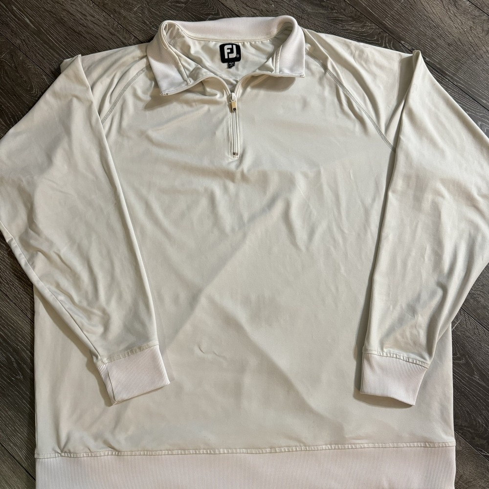 FootJoy FJ Mens 2XL 1/4 Zip Pullover White Golf Stretch EUC