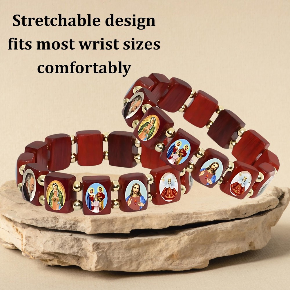 Catholica Shop Devotional Catholic Religious Wood Stretch Bracelets. Small an...