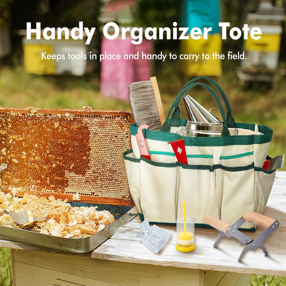 9 Pcs Beekeeping Tools Kit with Organizer Tote for Beekeepers, Necessary Beek...