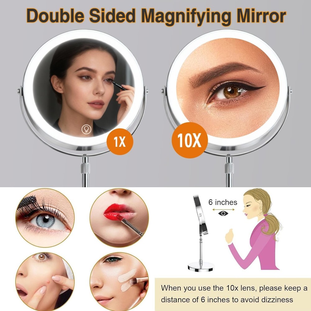 Makeup Mirror with Lights and Magnification, Electric Lighted Standing Mirror...