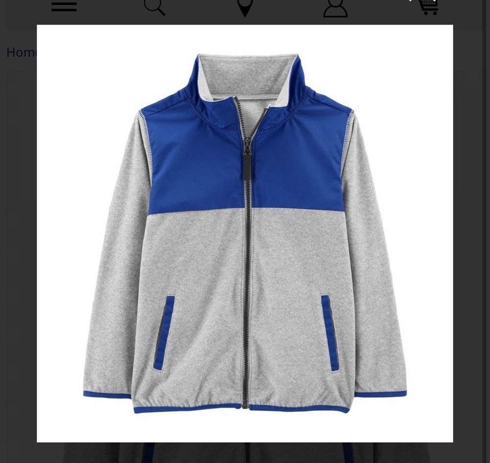 CARTER's Full Zip Up Fleece Jacket Gray & Blue Front Pockets SIZE 8 Pre Loved