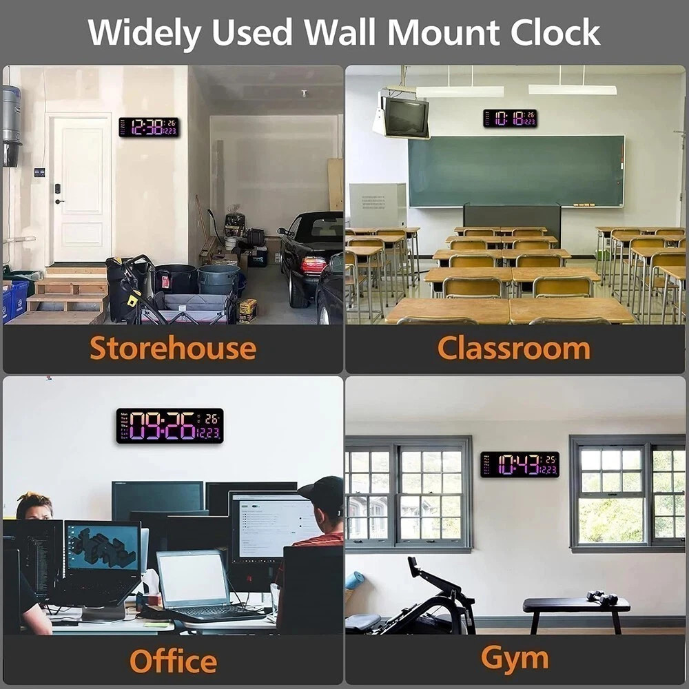 16in Large Digital Wall Clock Large Display LED Wall Clock Timer Pink with Plug
