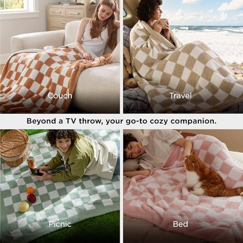 GentleSoft Checkered Throw Blanket for Throw (50" x 60") 01 - Checkered Beige