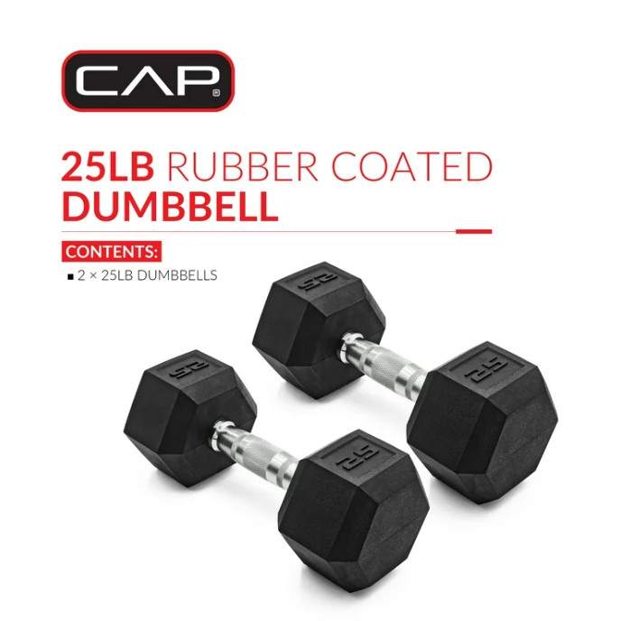 CAP Barbell, Coated Rubber Hex Dumbbell, Pair, 25lb