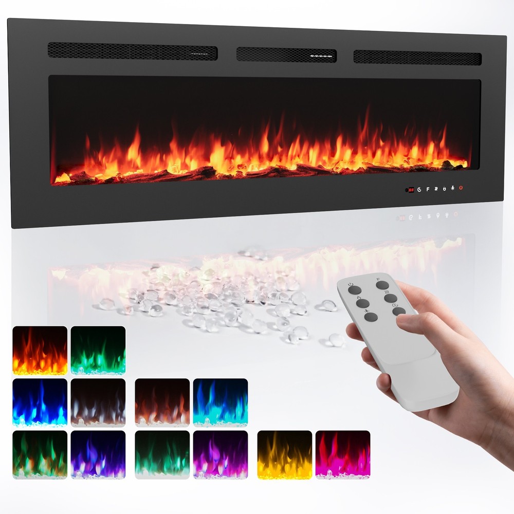 60'' Electric Fireplace Wall Mounted Heater with Remote/Adjustable Flame/Timer