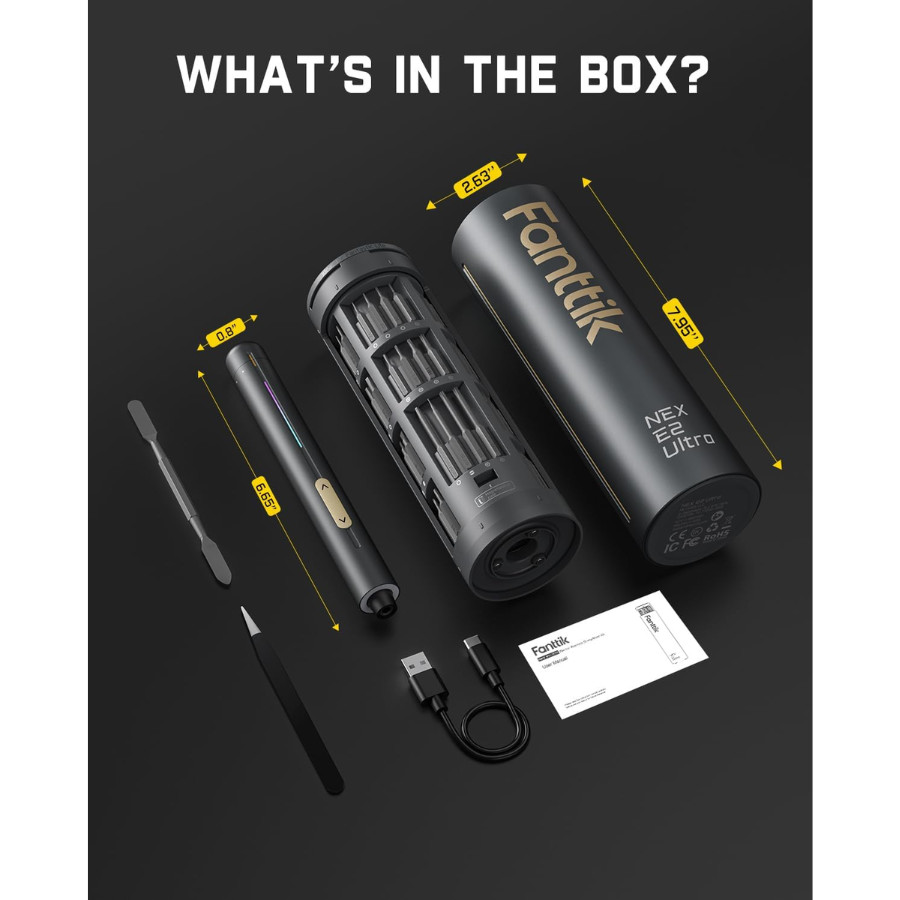 Fanttik E2 Ultra Precision Electric Screwdriver - 50 Magnetic Bits, 5/32'' Hex