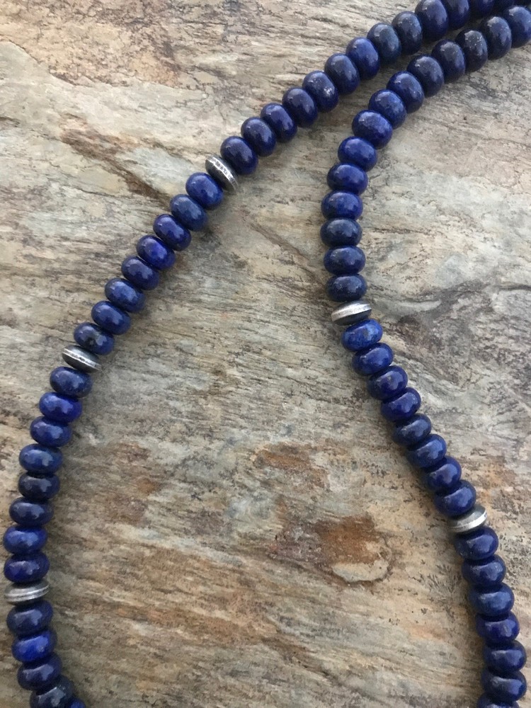 Sterling Silver Lapis Bead Necklace. 18.75 inch