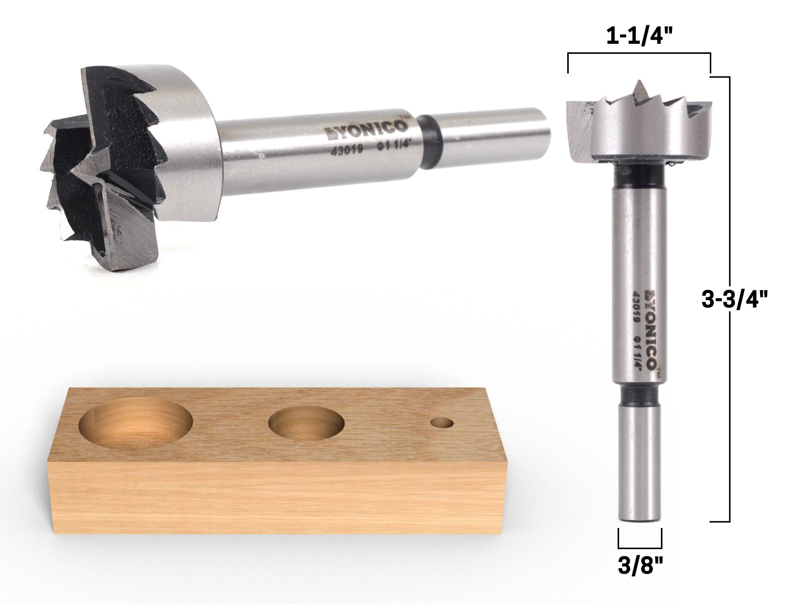 1-1/4" Diameter Steel Forstner Drill Bit - 3/8" Shank - Yonico 43019S