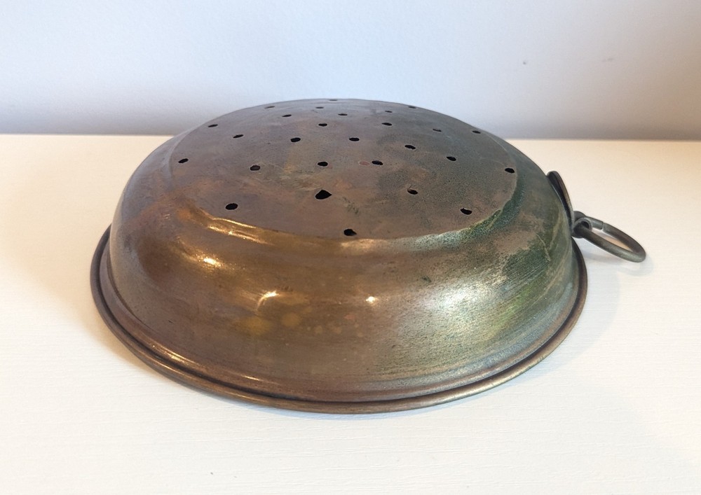 Vintage Copper Collander Metal Sieve Strainer with Hanging Ring