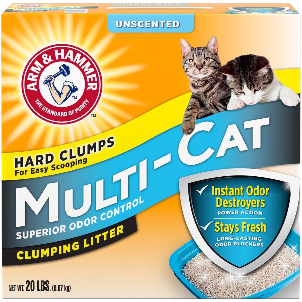 (2 pack) ARM & HAMMER Multi-Cat Clumping Litter Unscented, 20 lb