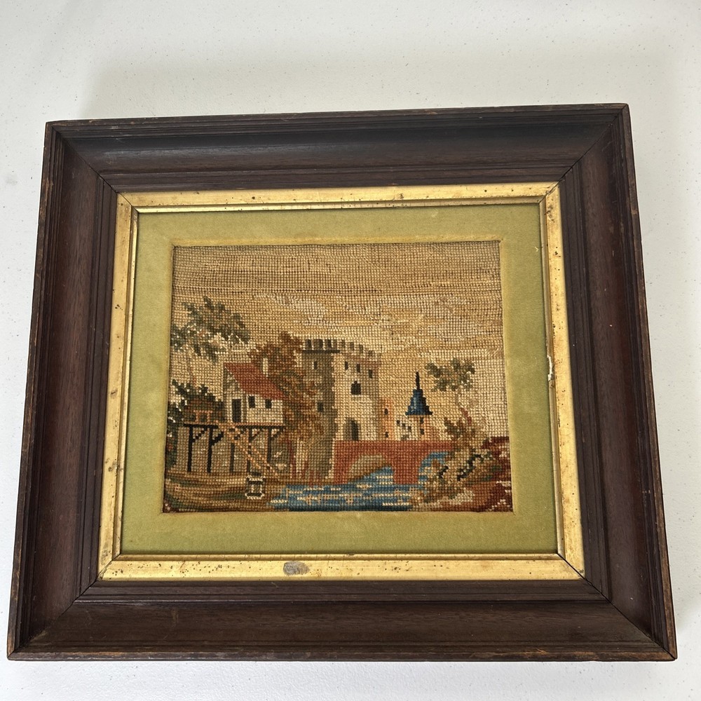 Vintage Framed Needlepoint Castle