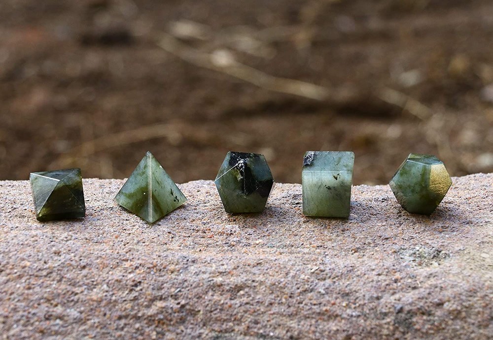 LABRADORITE SACRED GEOMETRY PLATONIC SOLIDS SET, LABRADORITE GEOMETRY SET