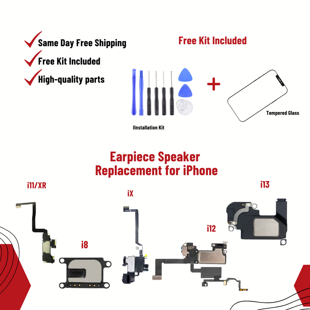Earpiece Speaker For Apple iPhone Replacement Kit w/ Tools + Screen Protector