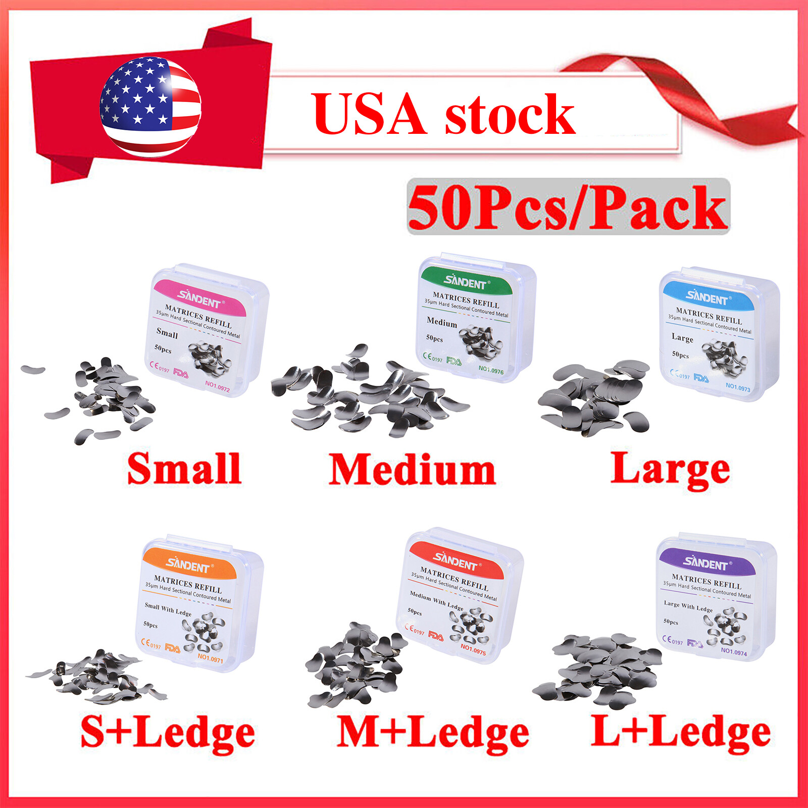 50 Pcs Dental Metal Matrices Matrix Band Sectional Contoured Refill S/M/L 35μm