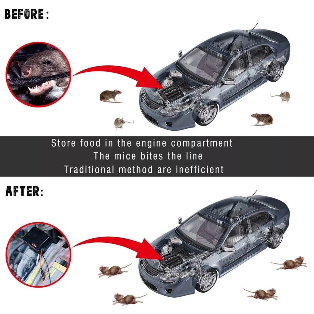 DC Ultrasonic Mouse Repeller for Car Wire Engine Rat Rodent Deterrent