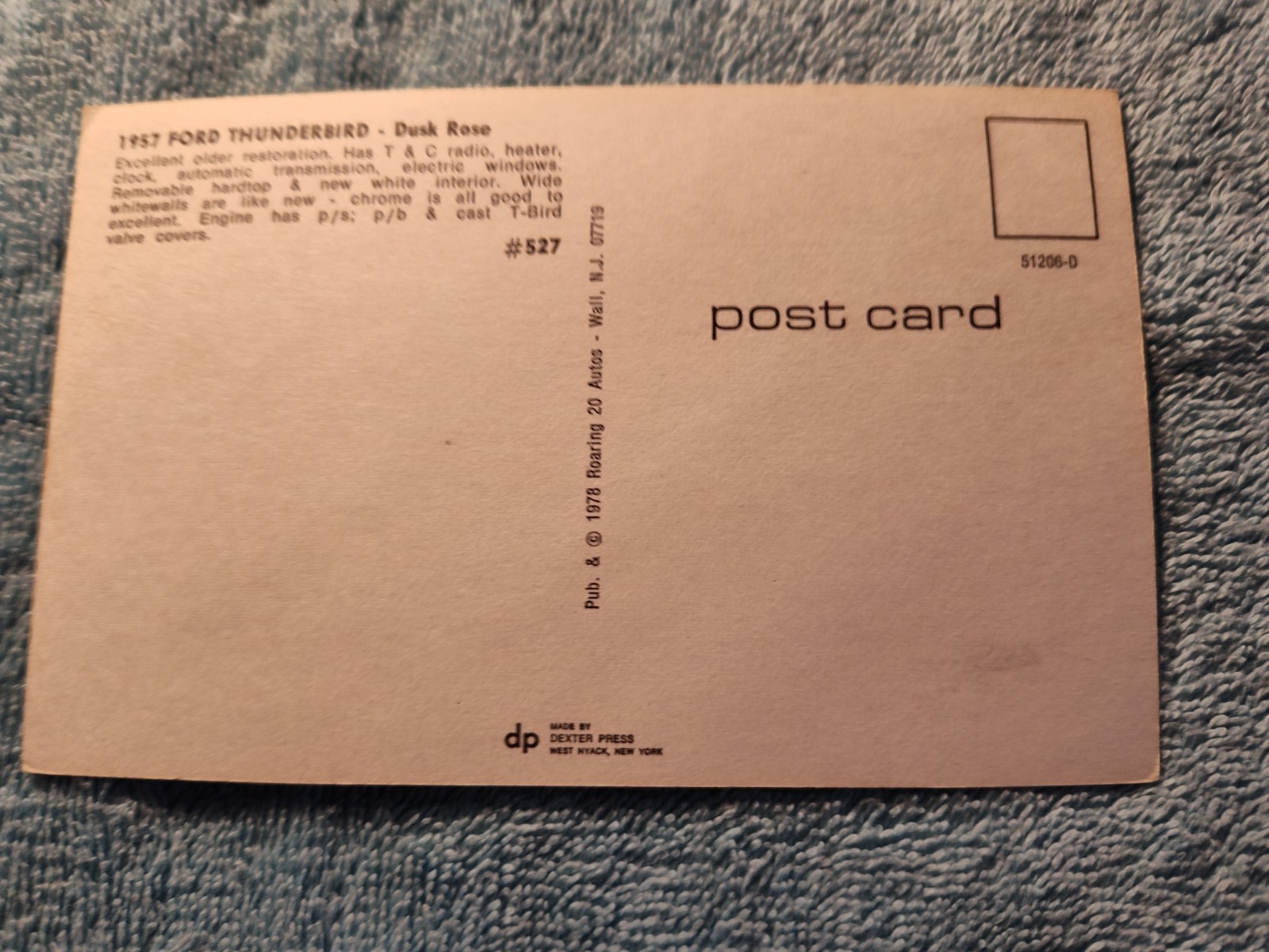 5 Ford Thunderbird 1957 New Post Cards--5 for 1 Price--