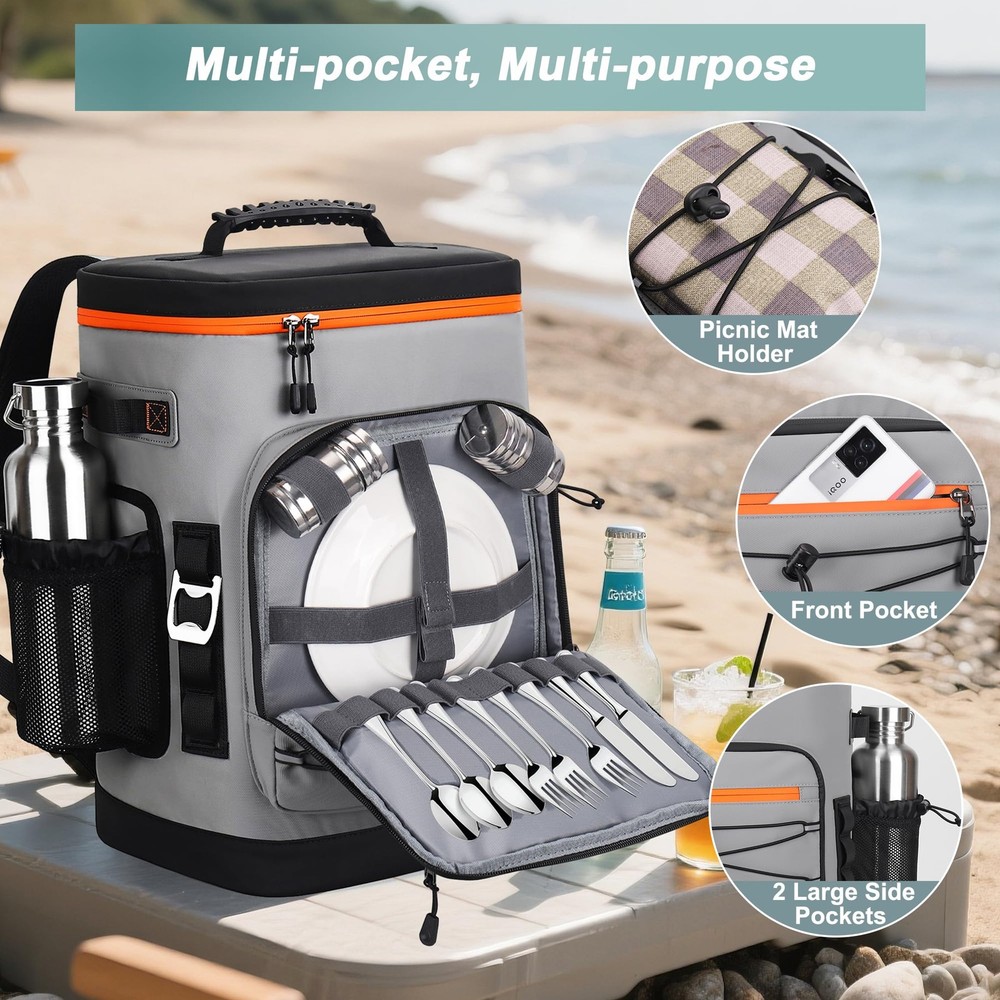 Large 52 Cans Insulated Cooler Backpack, Waterproof, Leak Proof, 30L Capacity