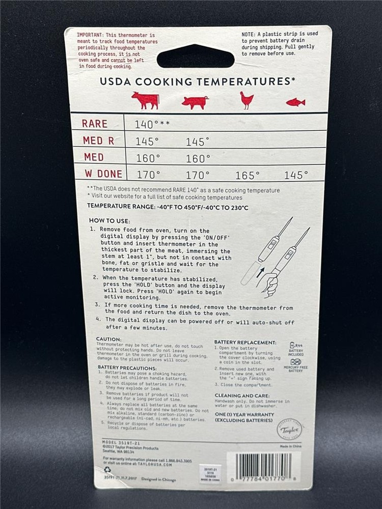 Taylor Compact Instant-Read Pen Style Digital Kitchen Thermometer 3519T-21