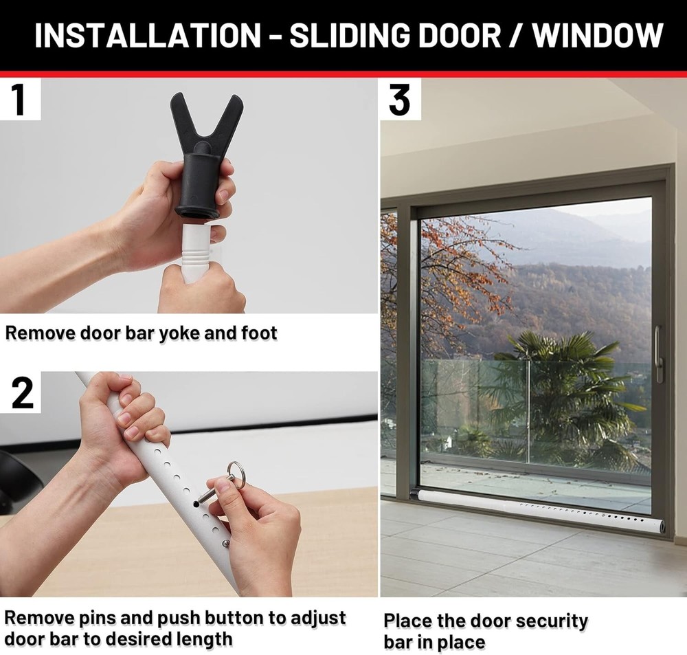 Door Stoppers Security Bar 2 Pack - Heavy Duty Door Jammer Adjustable