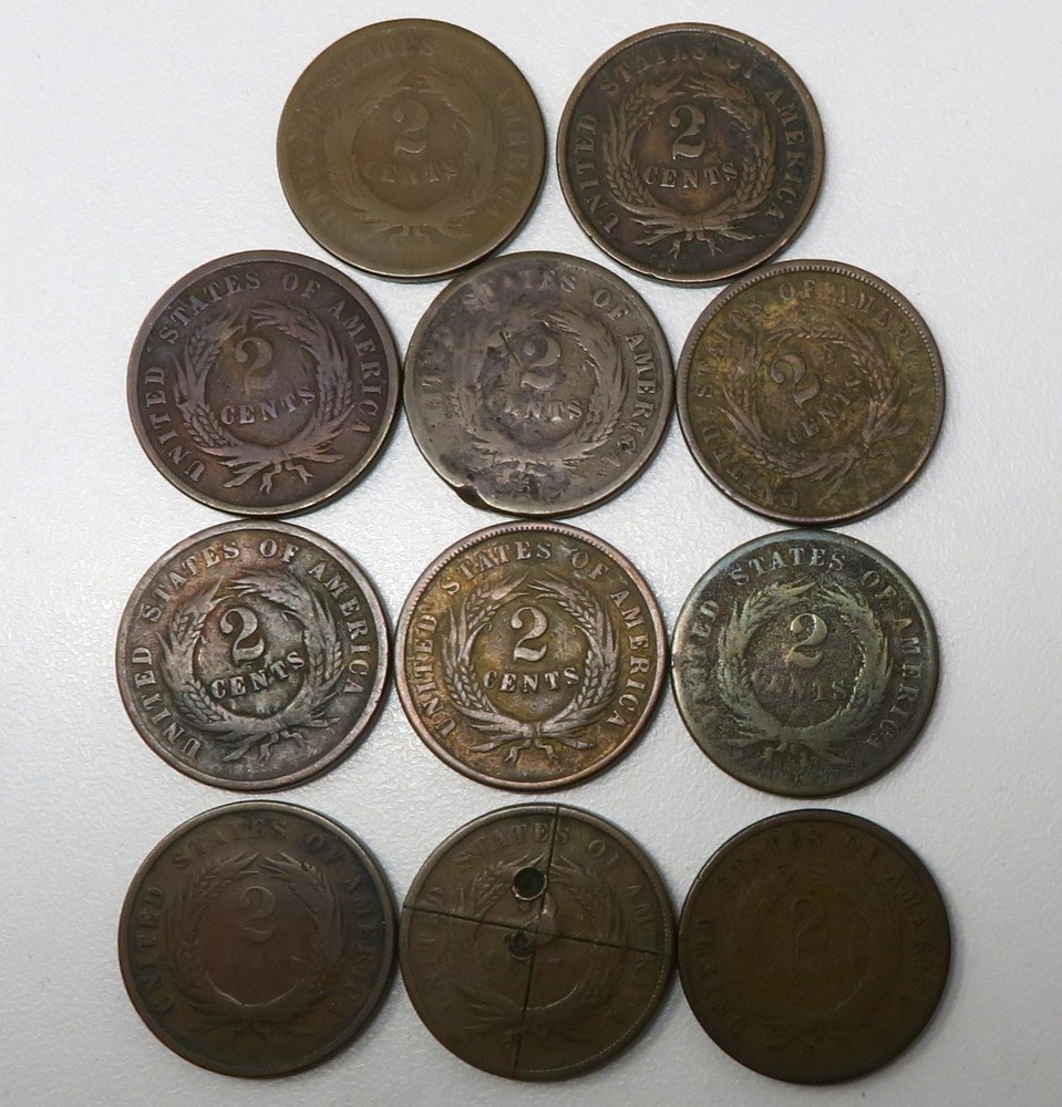 11x 1864-1870 2 Cent Pieces 2c 28666