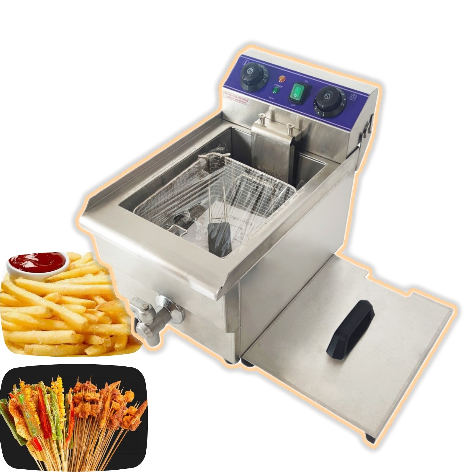 110V Commercial Single Cylinder Electric Deep Fryer 10L with Oil Nozzle 10L