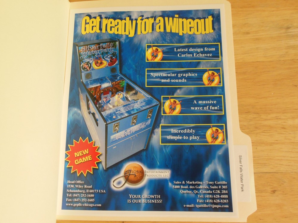 old stock SILVER FALLS WATER PARK      ARCADE GAME  FLYER