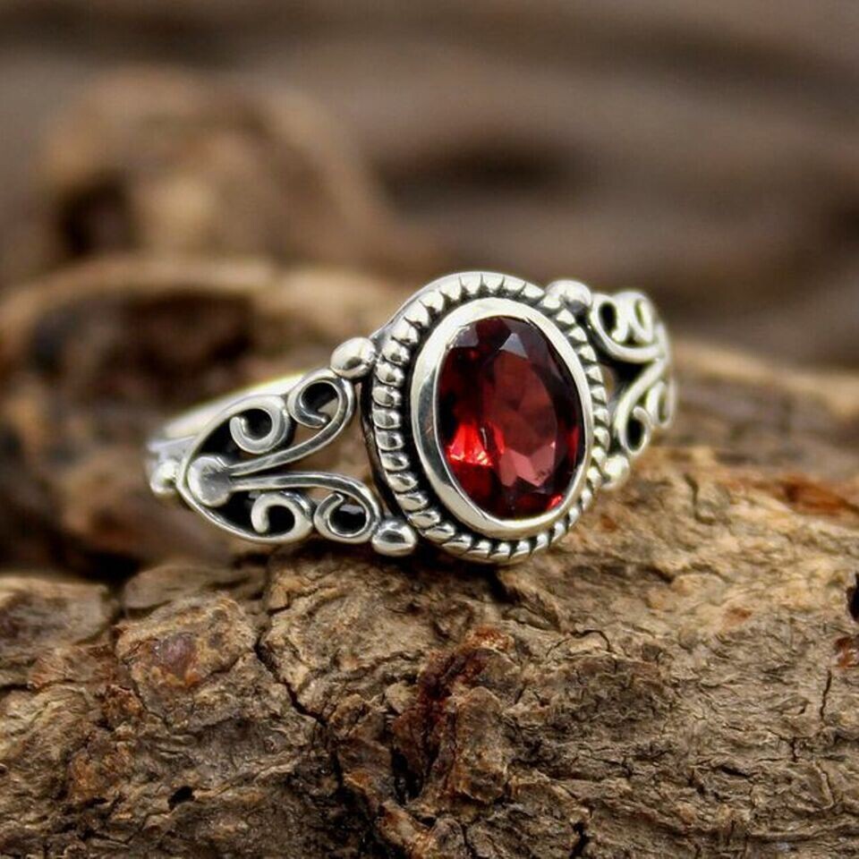 Red Garnet Solid 925 Sterling Silver Statement Handmade Women Ring All Size M566