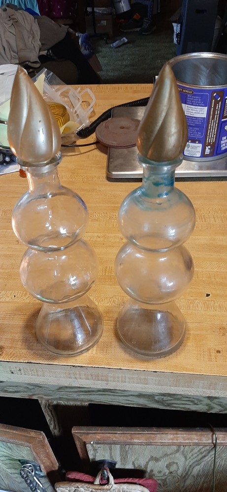 vintage double bubble genie wine bottle decanter flame stoppers