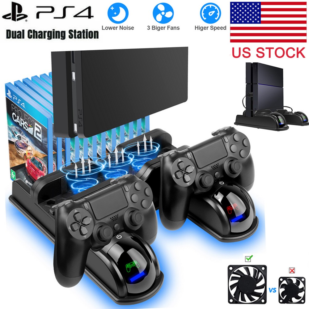 For PS4 Pro / Slim Vertical Stand + Cooling Fan Controller Charging Dock Station