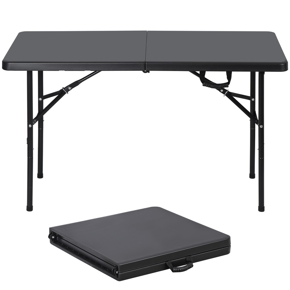 2PCS Folding Table 4FT Fold-in-Half Utility Dining Table for Camping w/ Handle
