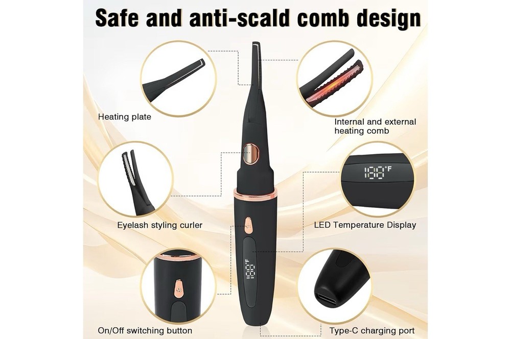 heated eyelash curler w/LED display 3 temperature settings mini design safe