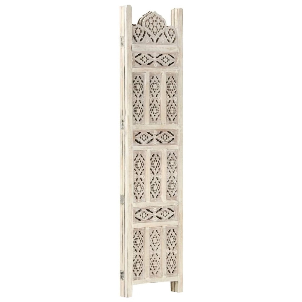 Hand carved 3-Panel Room Divider White 47.2"x65" Solid Mango Wood