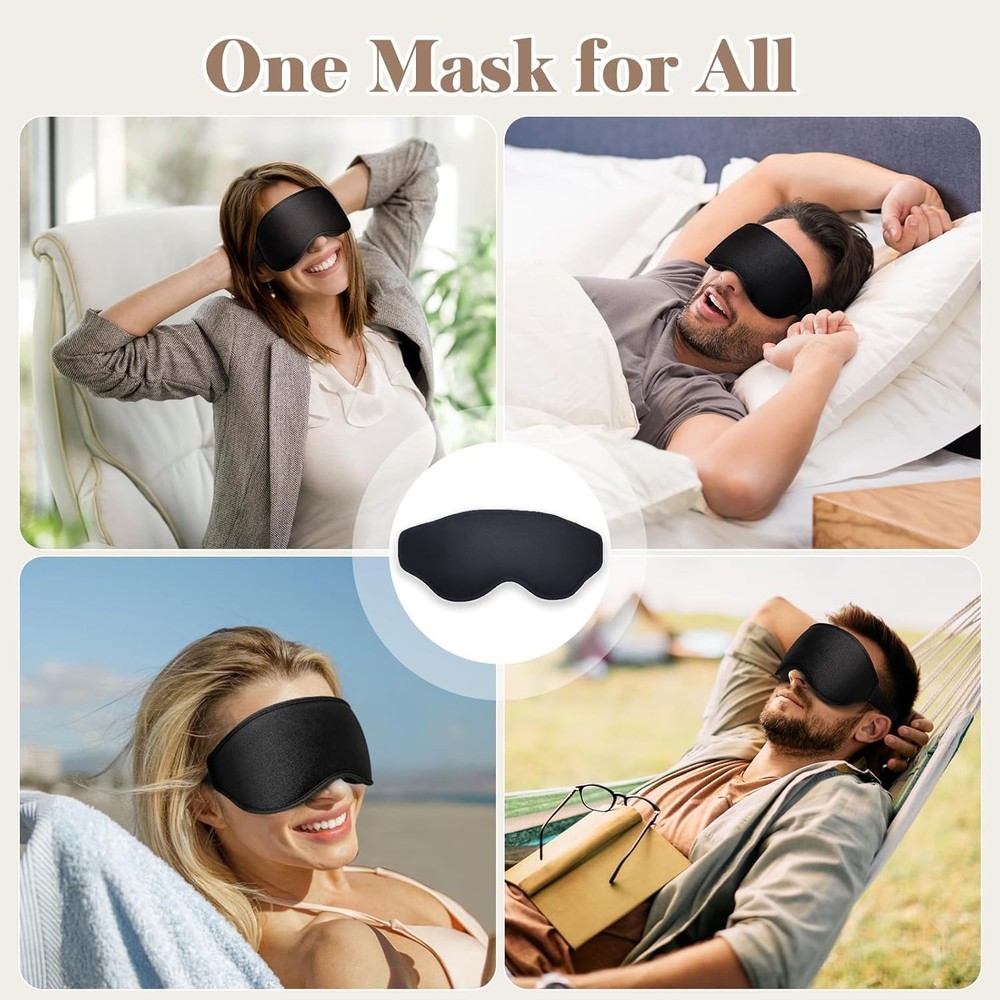 3D Sleep Eye Mask Pressure Free Light Blocking Adjustable Strap Black