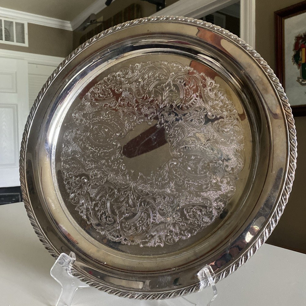 Oneida Silver Plate Platter with Center Design & Embossed Edging