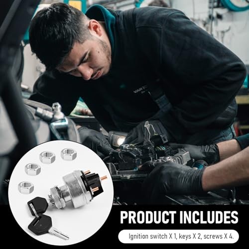 1 Set Wires Ignition Switch， with Key 4 Position Universal Black Plastic