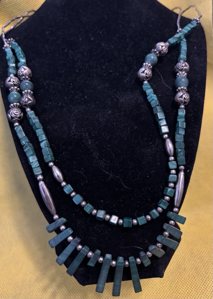 Liquid Silver Malichite South Western Necklace