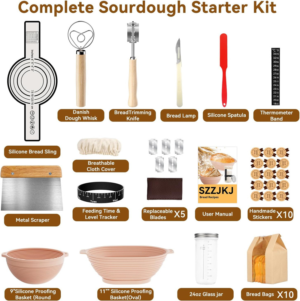 Sourdough Starter Kit with 24 Baking Tools for Artisan Bread Making