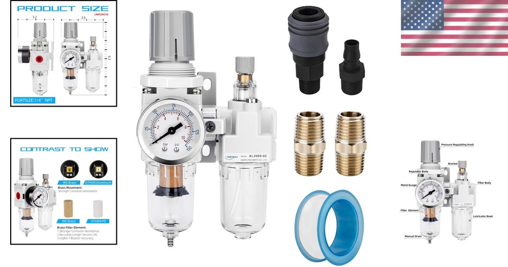 Efficient Compressed Air Filter Regulator Lubricator Set with Polycarbonate Bowl