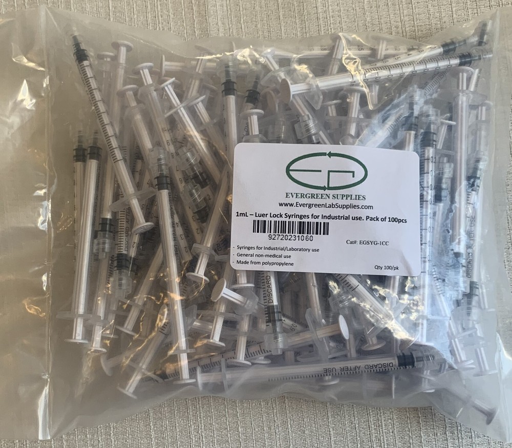 Luer-Lock Syringes without needles Disposable, Transparent, 100pcs, 1mL