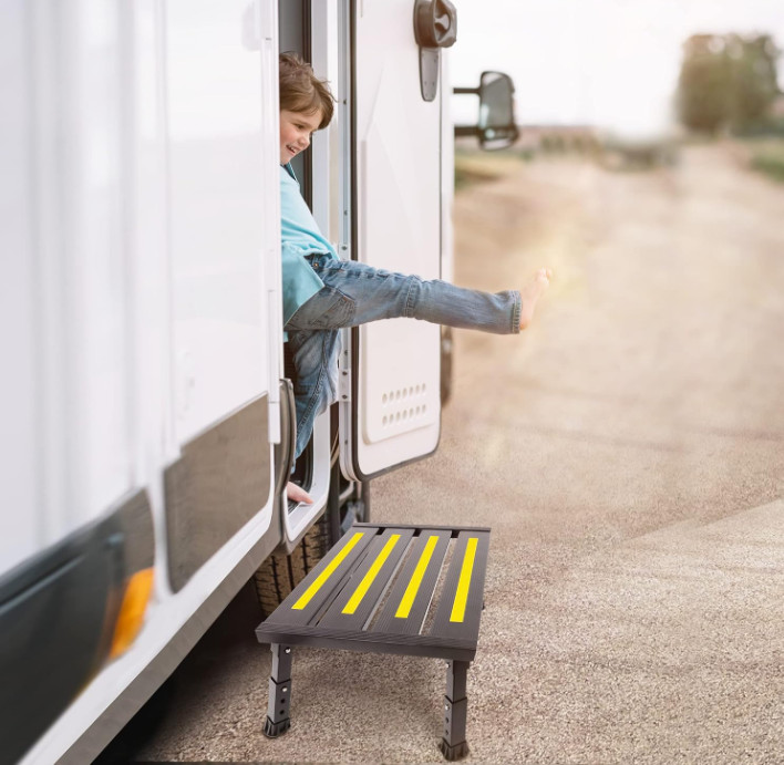 Adjustable Height Aluminum RV Step, Stable Foldable Platform Step Stool,1,000 lb