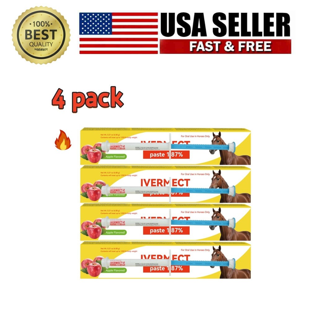 （4 Pack）Horse Dewormer Paste Apple Flavor EXP 1/2028 Convenient OperationOpens