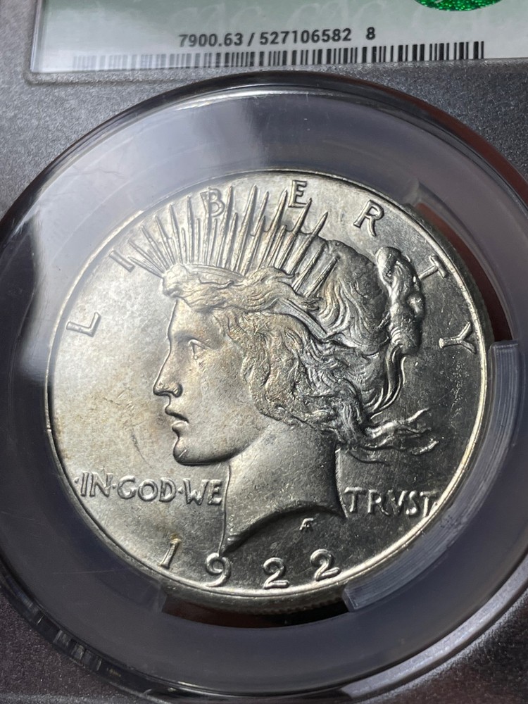 1922-S CACG MS63 Peace Silver Dollar Better Date Flashy Reverse