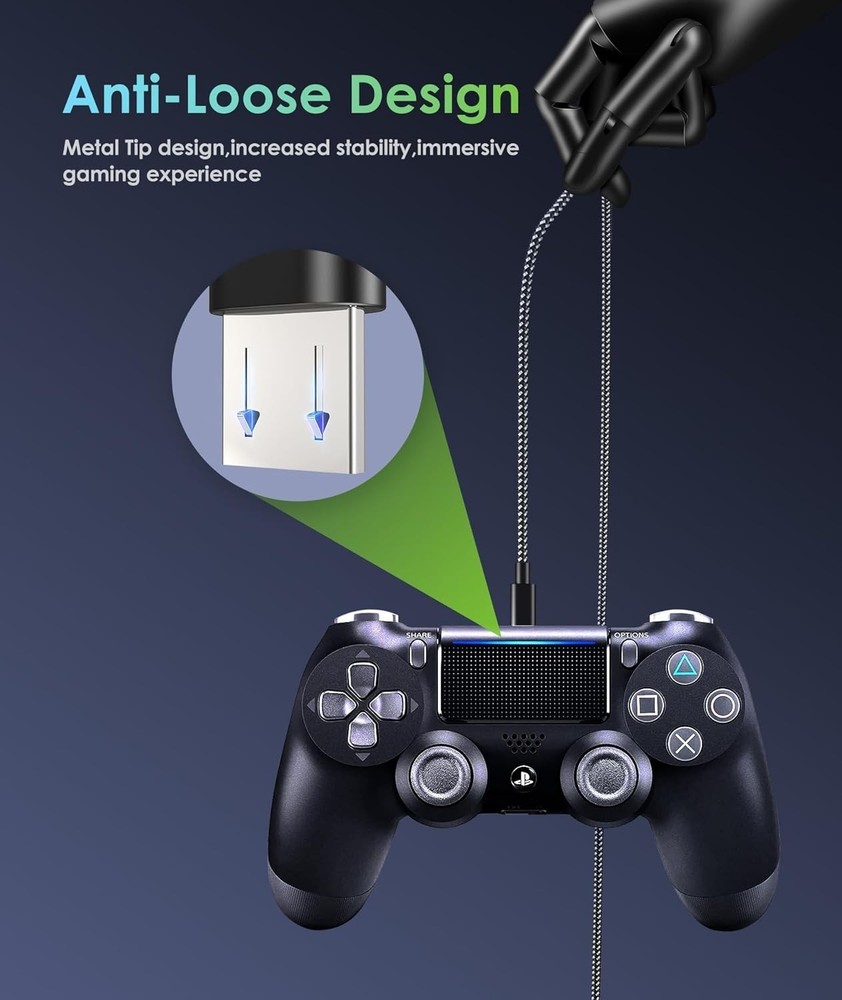 2-Pack 10ft Nylon Charging Cables for PlayStation & Android Devices