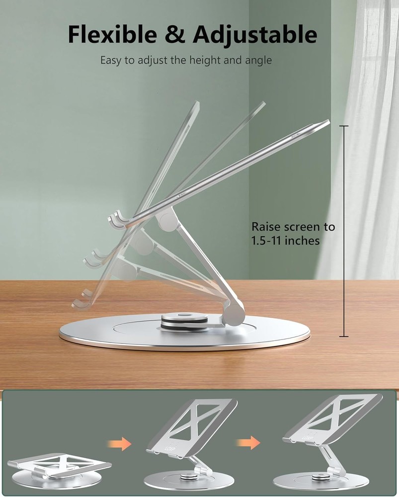 Laptop Stand with Phone Holder, Adjustable 360 Silver