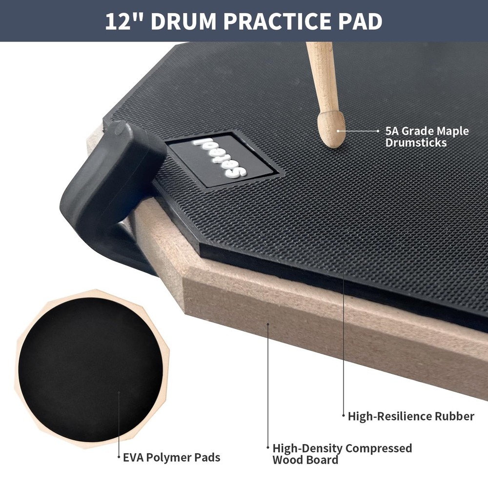 Drum Practice Pad Set, 12 Inch Double Sided Silent Drum Pad with Storage Bag ...