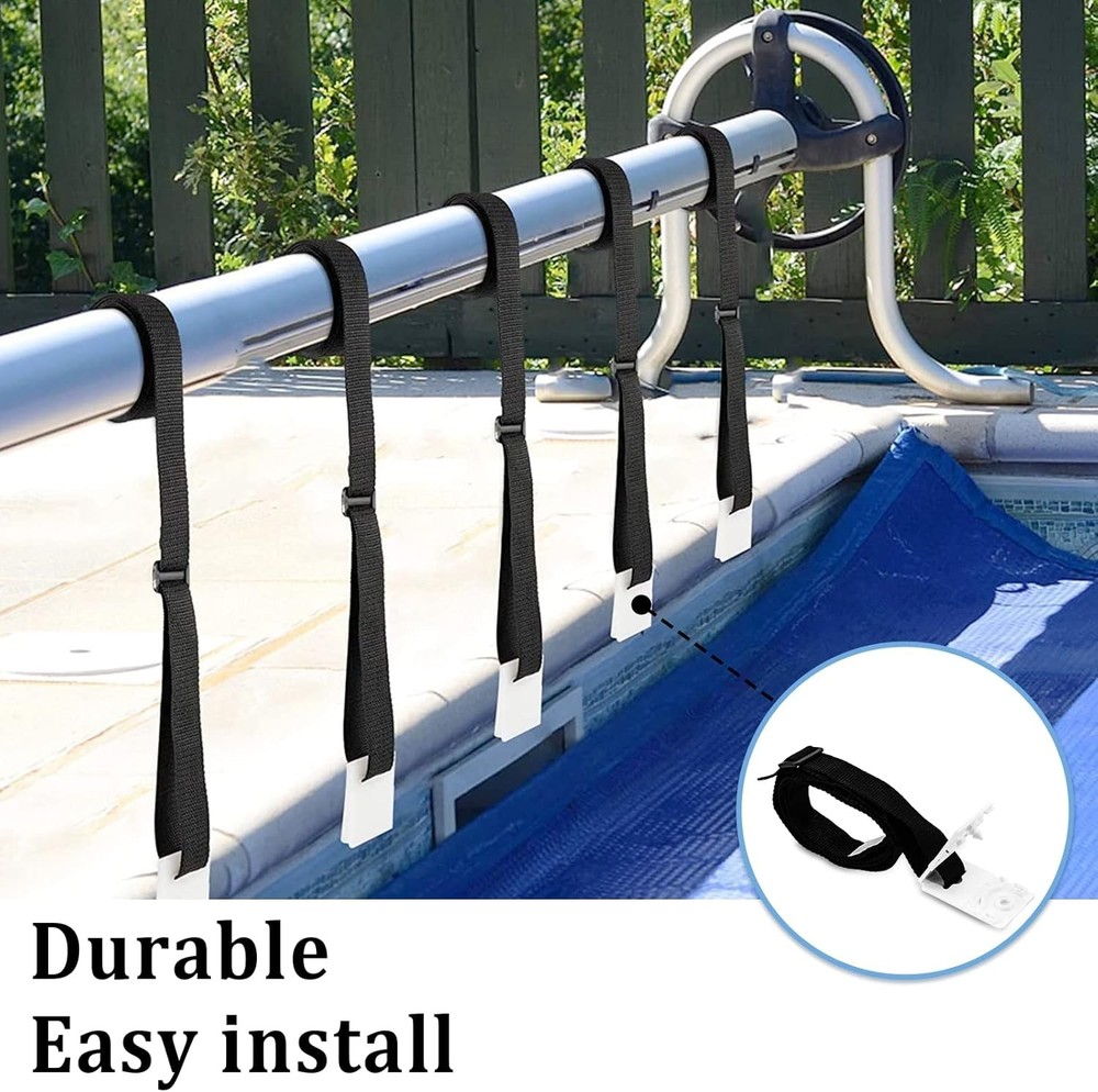 8-Pack Pool Cover Strap Kit with Hook & Loop Fasteners for 10-24ft In-Ground ...