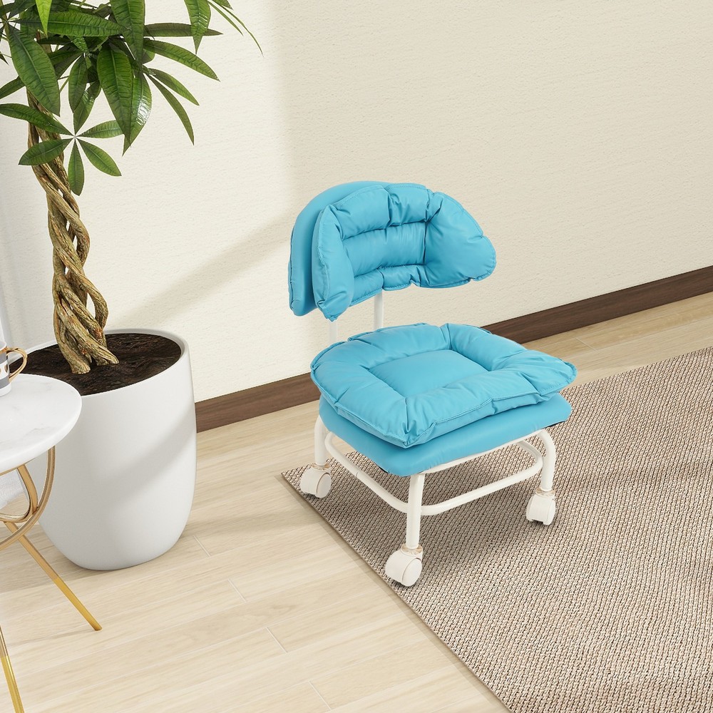 Blue Rolling Stool With Back Rest, Heavy Duty Rolling Stool, Roller Chair