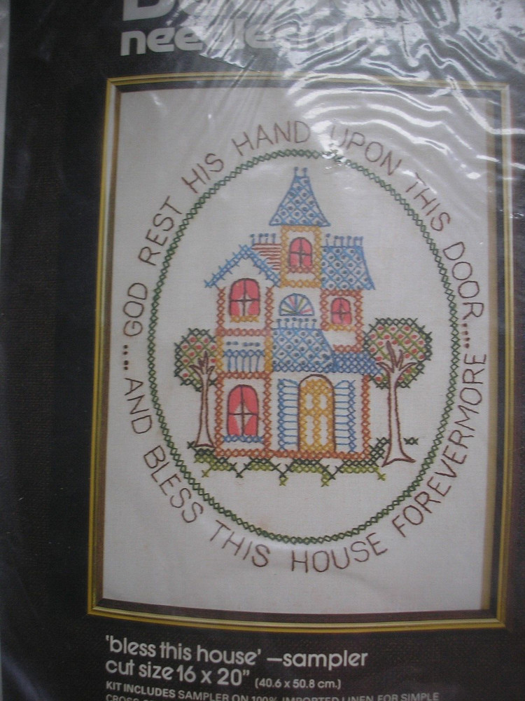 BUCILLA NEEDLECRAFT KIT "BLESS THIS HOUSE - SAMPLER" 16"X20"