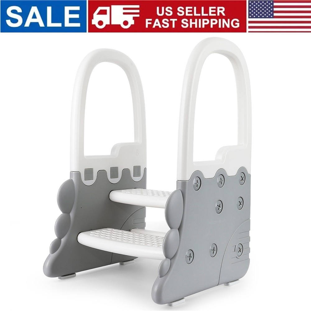 2-Step Children Step Stool with Handles Plastic Kids Stool for Bathroom, Kitchen